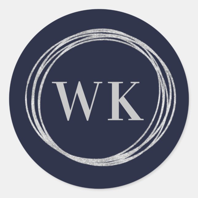 Monogram Logo Navy Silver Business Runder Aufkleber (Vorderseite)