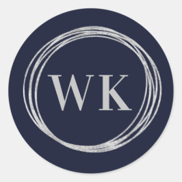 Monogram Logo Navy Silver Business Runder Aufkleber