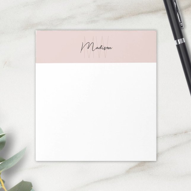 Monogram Logo Rosa Modern Minimalistisch Notizblock (Monogram Logo Blush Pink Modern Minimalist Notepad)