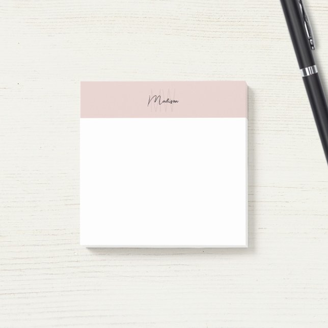 Monogram Logo Rosa Modern Minimalistisch Post-it Klebezettel (Monogram Logo Blush Pink Modern Minimalist Post-it Notes)