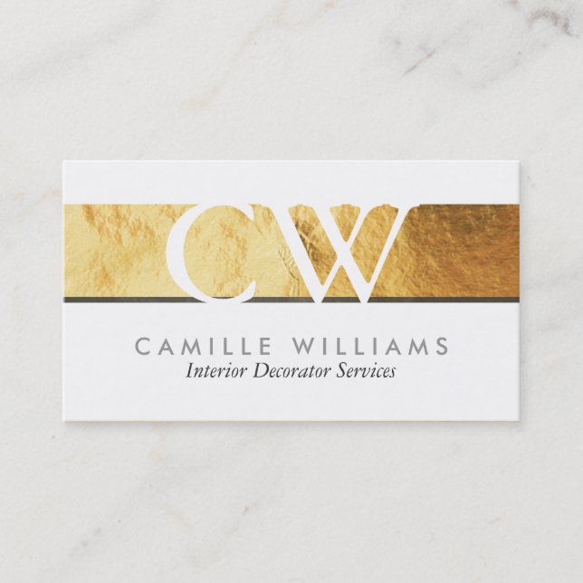 MONOGRAM LOGO Smart Glamour Gold Folie graue Strei Visitenkarte (Vorderseite)