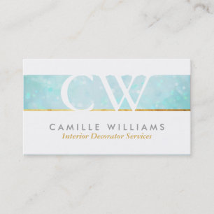 MONOGRAM LOGO whimsical ätheral bokeh aqua blue Visitenkarte