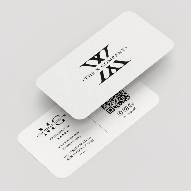 Monogram Logo X White Simple Modern Visitenkarte (Company Monogram Logo X White Simple Modern Business Card
)