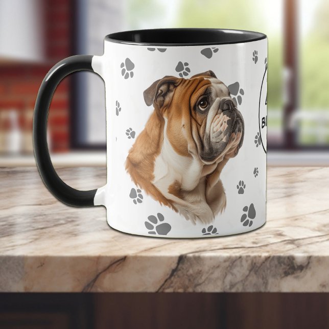 Monogram Love My Bulldog Pawprint Pattern Tasse (Von Creator hochgeladen)