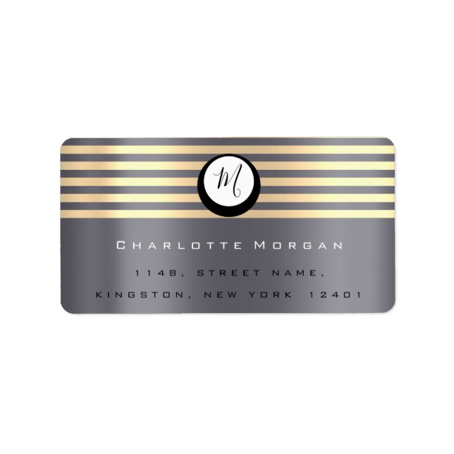 Monogram Lux Gray Champaigne Gold UAWG Streifen Adressaufkleber (Vorne)