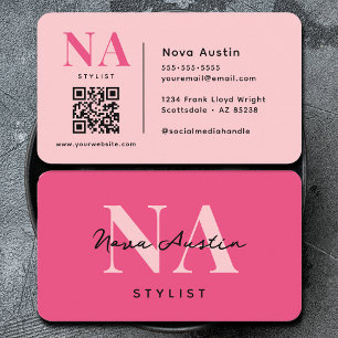 Monogram Luxe Trendy Aesthetic Niedlich Pink QR Co Visitenkarte