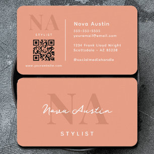 Monogram Luxe Trendy Ästhetik Korallenrosa QR Code Visitenkarte