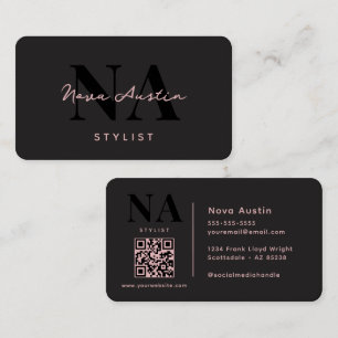 Monogram Luxe Trendy Ästhetik Pink Schwarz QR Code Visitenkarte