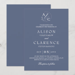 Monogram Luxury Blue Wedding Einladung