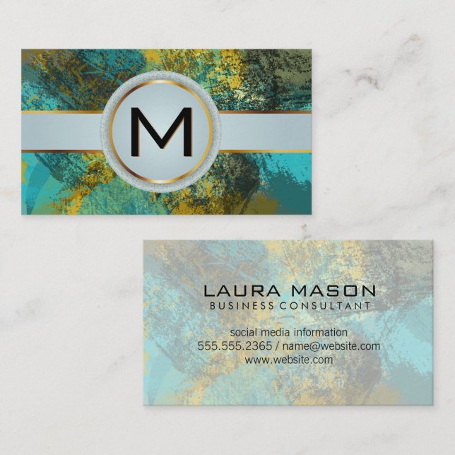 Monogram Luxury Gold | Artistic Texture Paint  Visitenkarte (Vorne/Hinten)