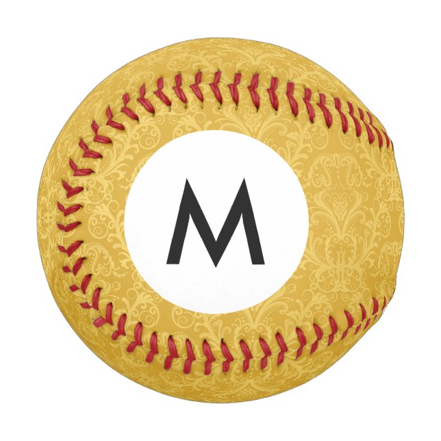 Monogram Luxury Golden Floral Wallpaper Baseball (Vorderseite Links)