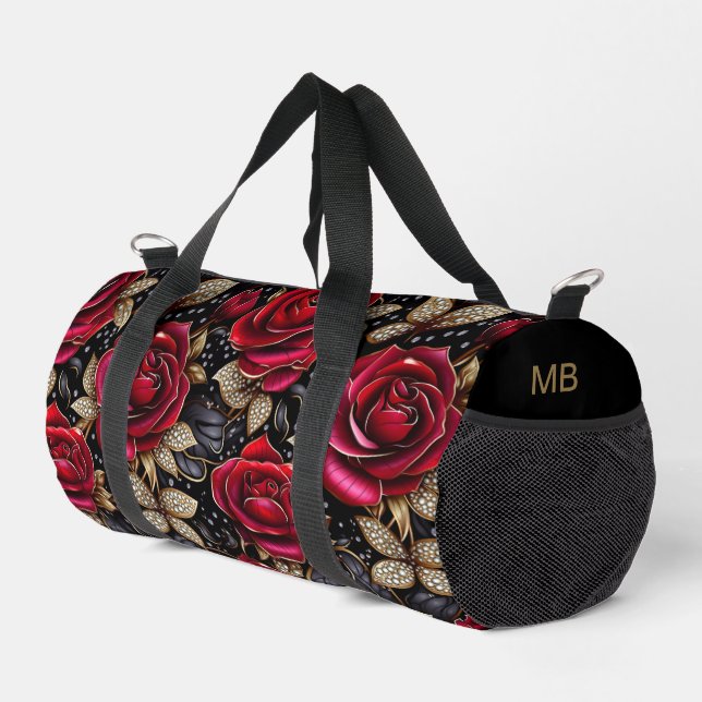 Monogram Luxus Rote Rose Blumenmuster Duffle Bag (Rechte Ecke)
