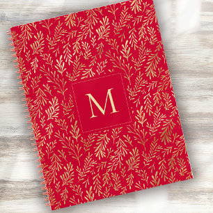 Monogram Luxus Rotgold-Blattmuster Festlich Notizbuch