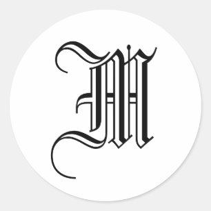 Monogram M Aufkleber Schwarz-weiß Old English
