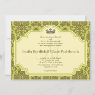 Monogram M Brown Damask Hochzeitseinladungen Einladung