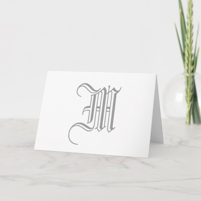 Monogram M Cards für Hochzeiten, grau-weiß (Vorderseite)
