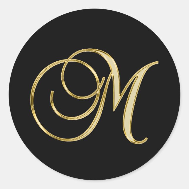 Monogram M, elegantes Drehbuch, Runder Aufkleber (Vorderseite)