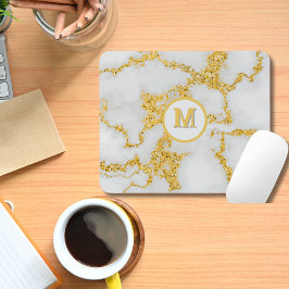 Monogram M elegantes Muster aus weißem und goldene Mousepad