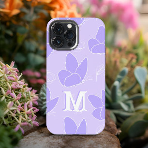 Monogram M Modern Blue Lilac Butterfly Pattern iPhone 13 Pro Max Hülle