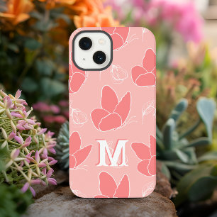 Monogram M Modern Korallenrosa Schmetterlingsmuste iPhone Hülle
