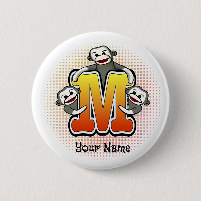 Monogram M Sock Monkey Button (Vorderseite)