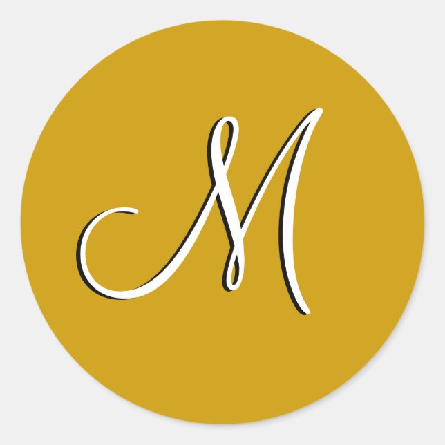 Monogram M Wedding Invitation Gold Siegel Runder Aufkleber (Vorderseite)