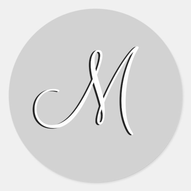 Monogram M Wedding Invitation Gray Siegel Runder Aufkleber (Vorderseite)