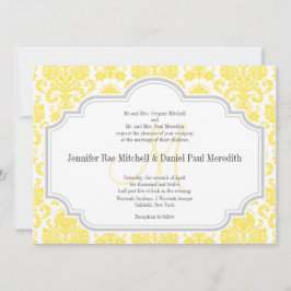 Monogram M Yellow Damask Hochzeitseinladungen Einladung
