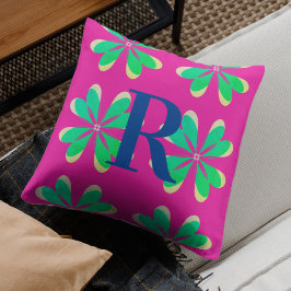 Monogram Magenta Emerald Green Retro Blume Kissen