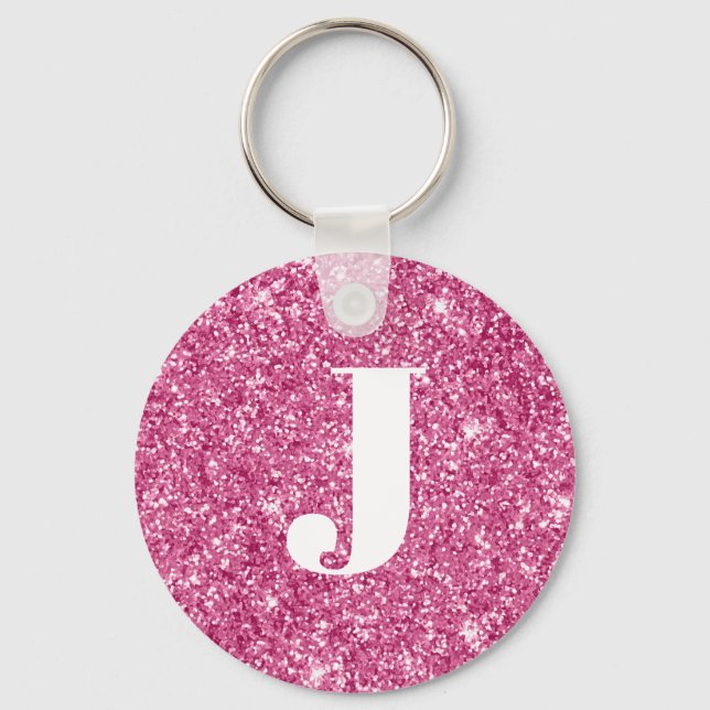 Monogram Magenta Glitzer Schlüsselanhänger (Vorderseite)