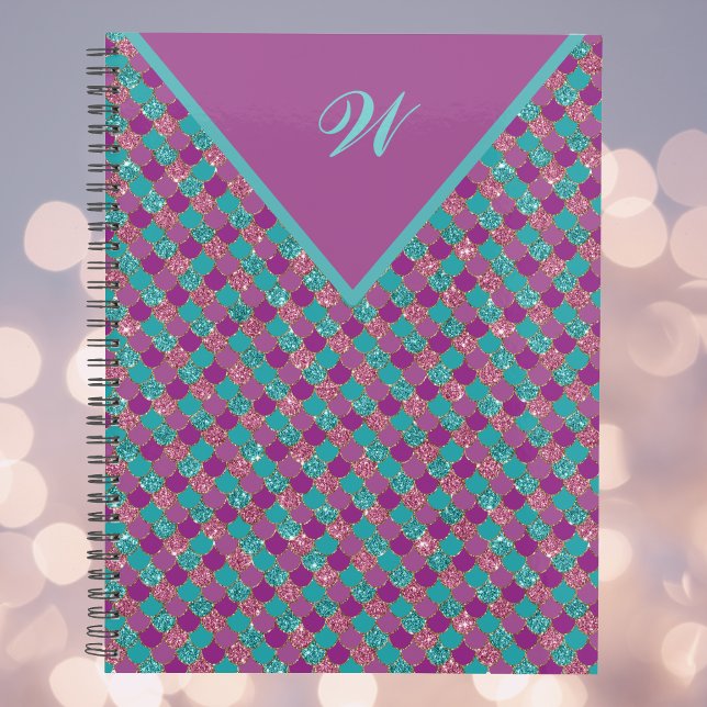 Monogram Magenta Lila Pink Aquamarine Meerjungensk Planer (Von Creator hochgeladen)