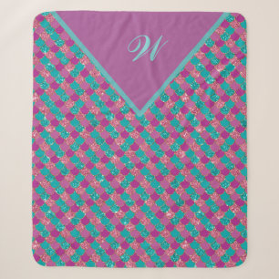 Monogram Magenta Lila Pink Aquamarine Meerjungensk Sherpadecke