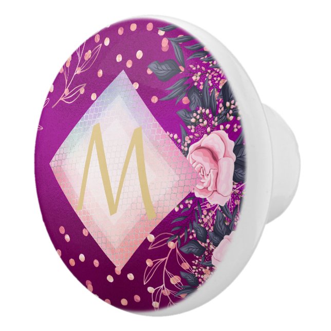 Monogram Magenta Rosegold Pink Metallic Glitzer Keramikknauf (Rechts)