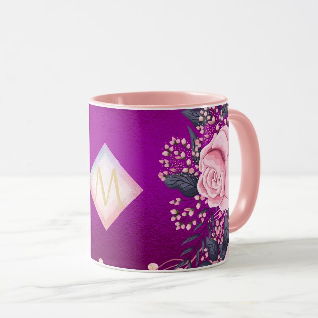Monogram Magenta Rosegold Pink Metallic Glitzer Tasse (VorderseiteRechts)