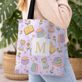 Monogram Magic Books Tote Bag Girly Purple Tasche