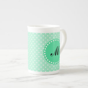 Monogram Magic Mint and White Polka Dot Prozellantasse