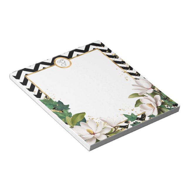 Monogram Magnolia Ivy und Gold mit Zickzack Notizblock (angewinkelt)
