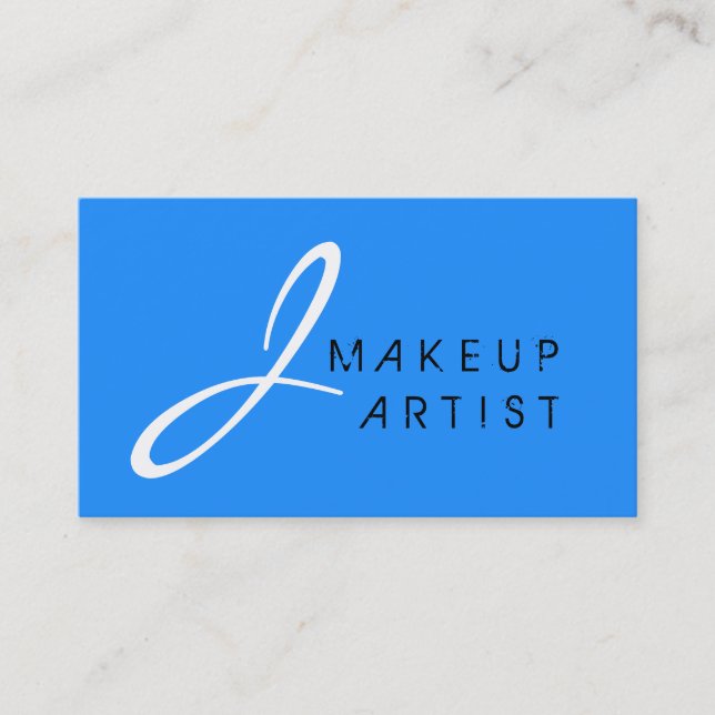 Monogram Makeup Artist Blue Background Visitenkarte (Vorderseite)