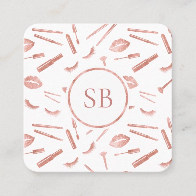 Monogram Makeup Artist Lashes Lipstick Mascara Quadratische Visitenkarte (Vorderseite)
