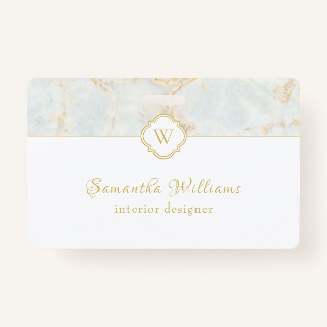 Monogram Marble Elegant White Gold Ausweis (Vorderseite)