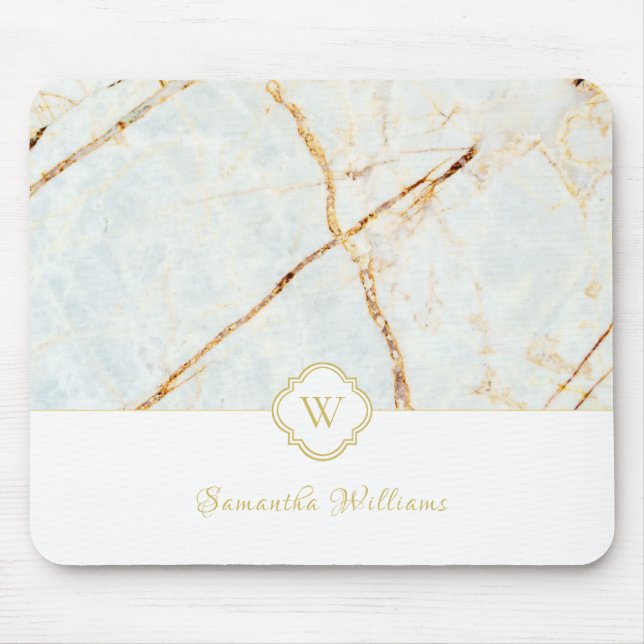 Monogram Marble Elegant White Gold Mousepad (Vorne)
