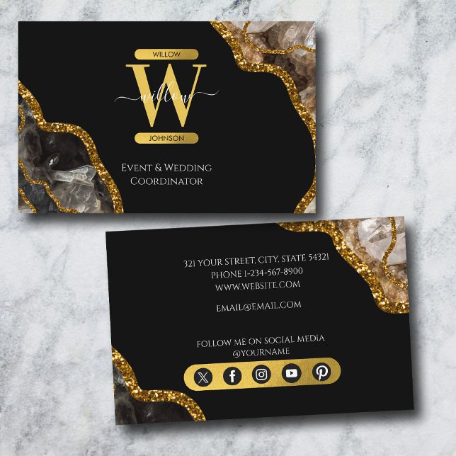 Monogram-Marble für den Black & Gold Agate Geode G Visitenkarte (Black & Gold Agate Geode Glitter Monogram Marble Business Card)