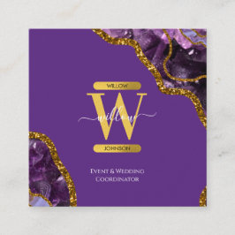 Monogram-Marble für lila- und Gold-Agate-Geode-Gli Quadratische Visitenkarte