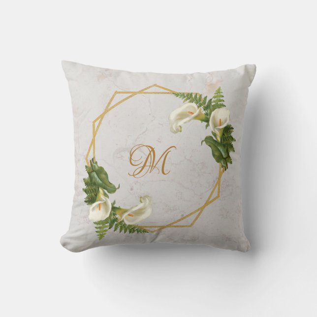 Monogram Marble Gold Calla Lilies Floral Geometric Kissen (Vorderseite)