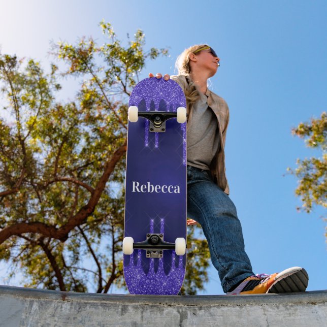 Monogram Marine Blue Glitzer Tropfen einzigartig Skateboard (Außenbereich 1)