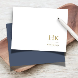 Monogram Marine Blue Gold Elegant Carte pour notes