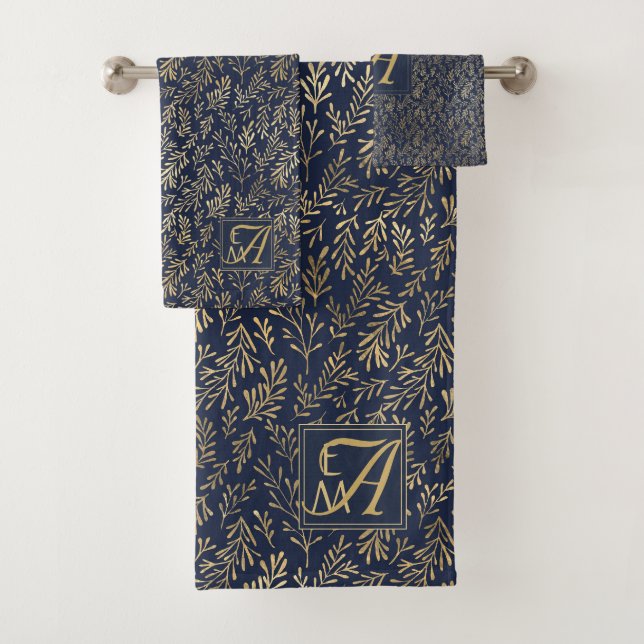 Monogram Marine Gold Leaf Newlyweds Accueil Décor  (En situation)