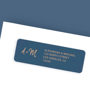 Monogram Marine Rose Gold Hochzeit Rücksendeadress