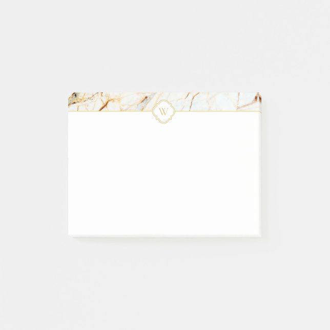 Monogram-Marmor Elegante White Gold Notes Post-it Klebezettel (Vorderseite)