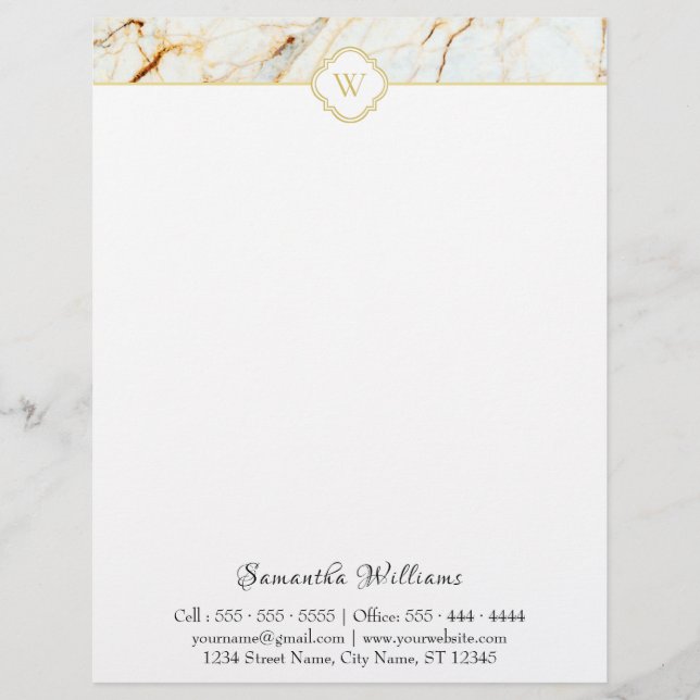 Monogram-Marmor Eleganter Weißer Goldbriefe Briefbogen (Vorderseite)